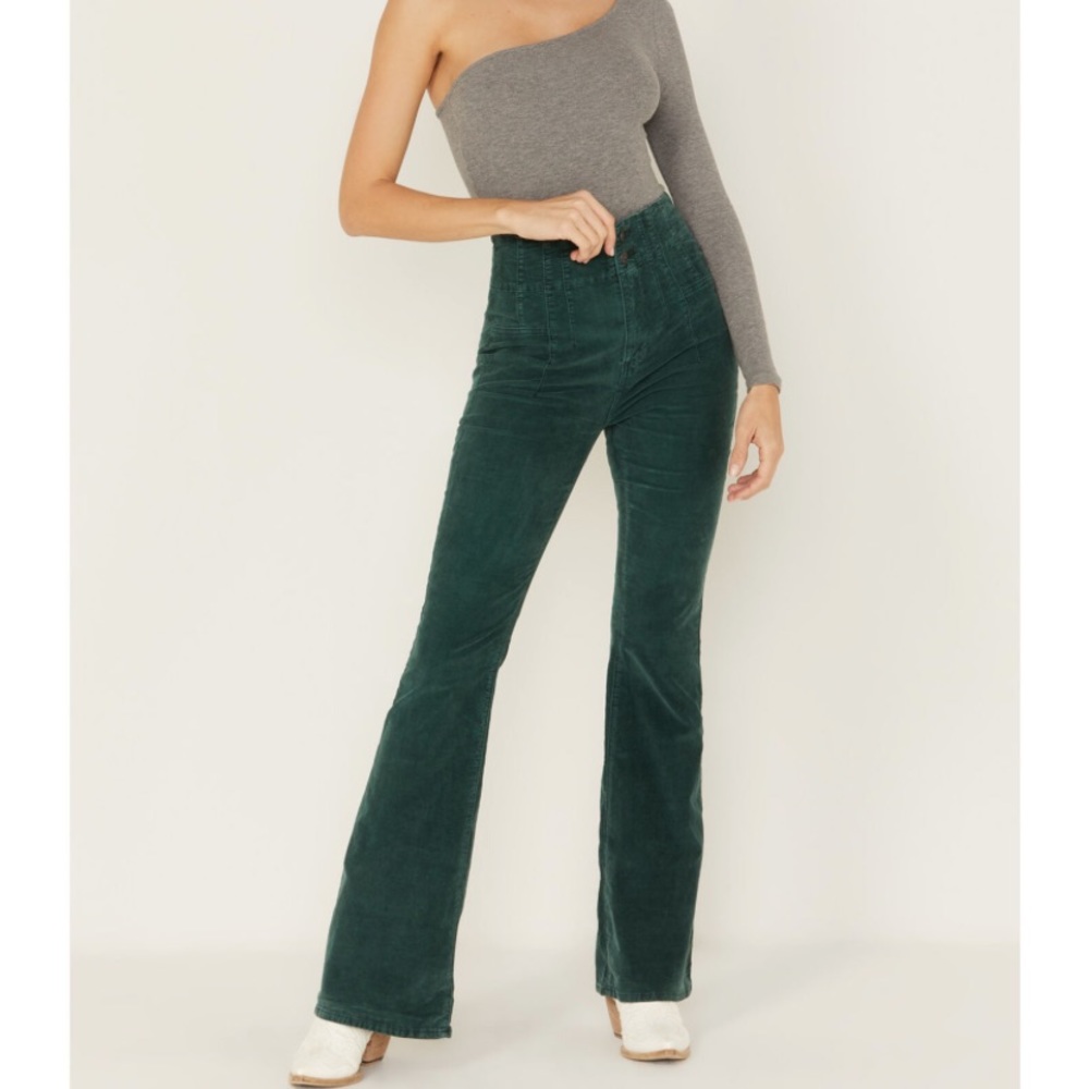 Free people Jayde cord high rise flare in forest green